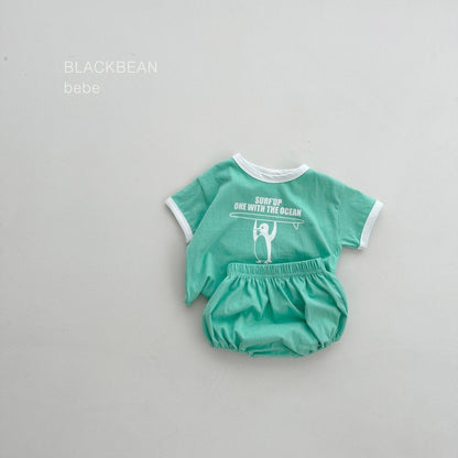 Penguin Baby Top Bottom Set [Green/Baby M(6-12m)]