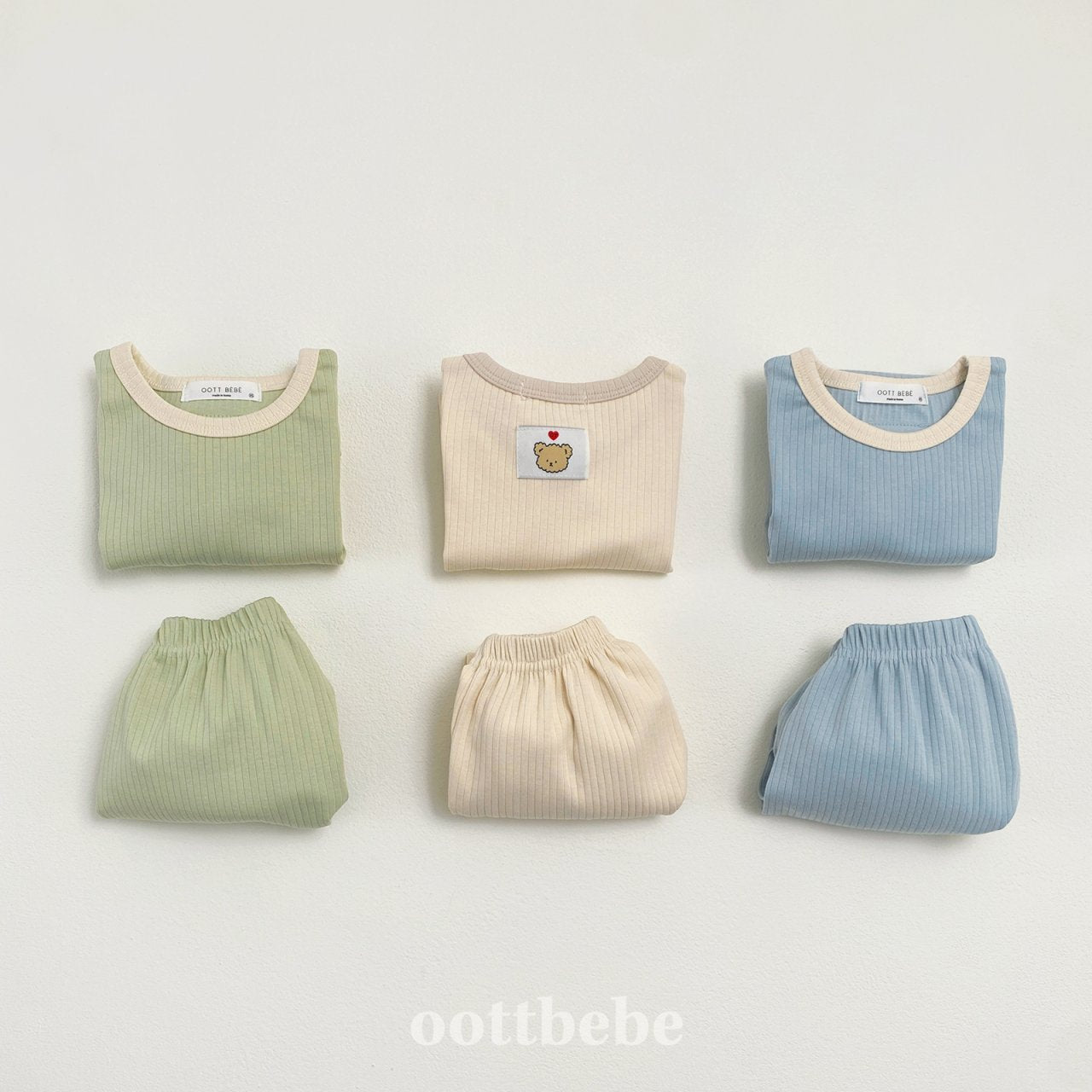 Pure Ribbed Top Bottom Set [Blue/XS(1-2yr)]