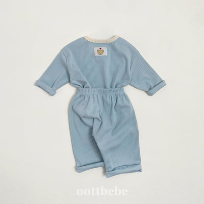 Pure Ribbed Top Bottom Set [Blue/XS(1-2yr)]