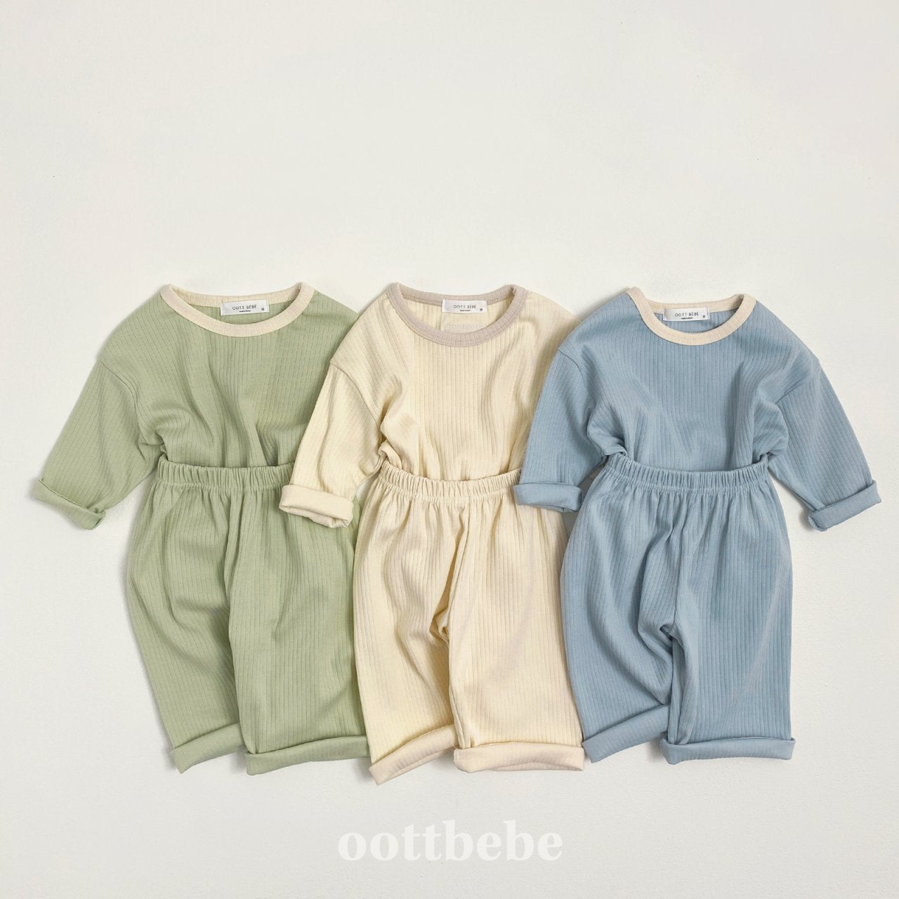 Pure Ribbed Top Bottom Set [Blue/XS(1-2yr)]