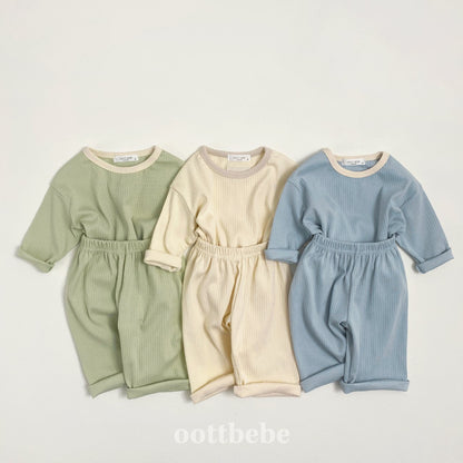 Pure Ribbed Top Bottom Set [Blue/XS(1-2yr)]