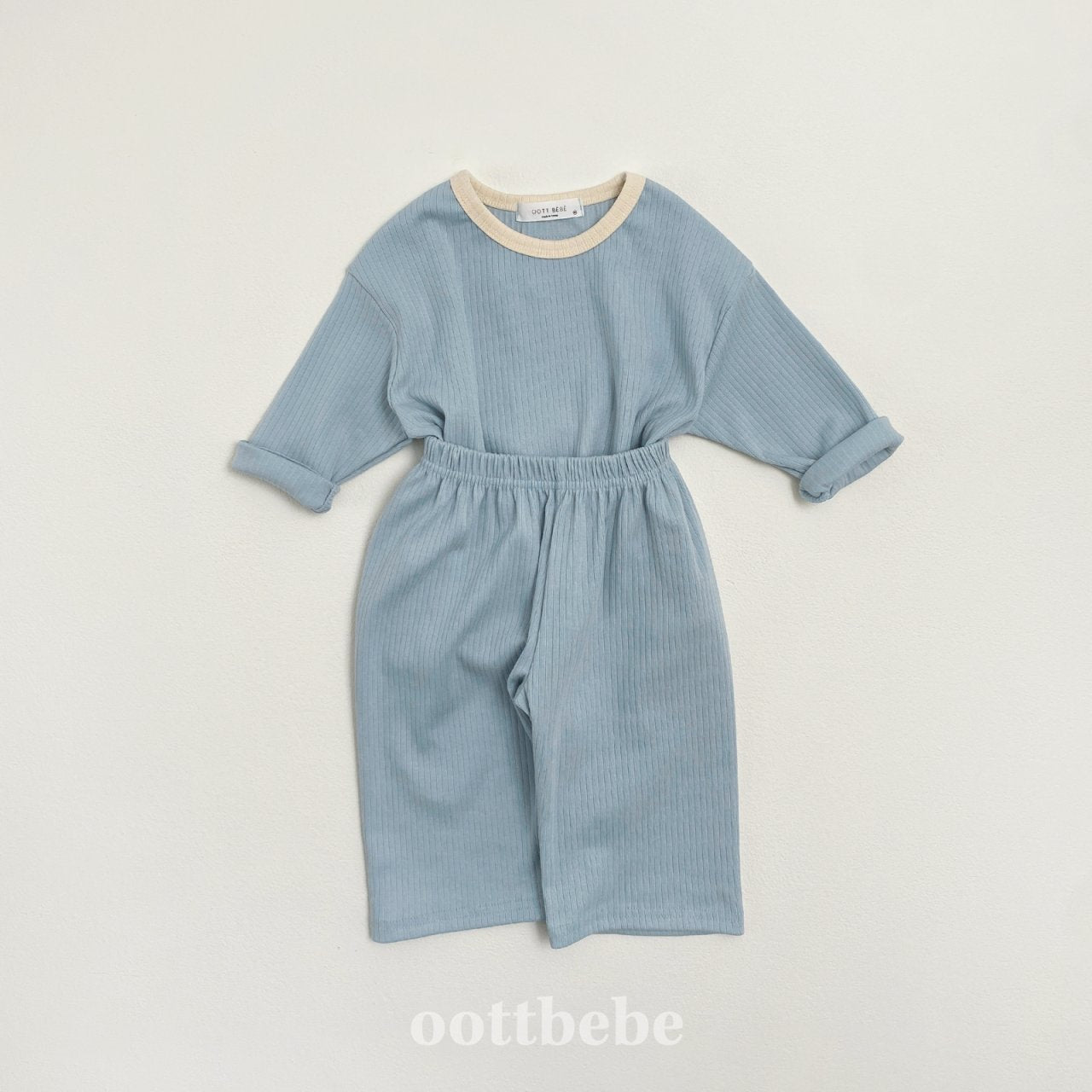 Pure Ribbed Top Bottom Set [Blue/XS(1-2yr)]